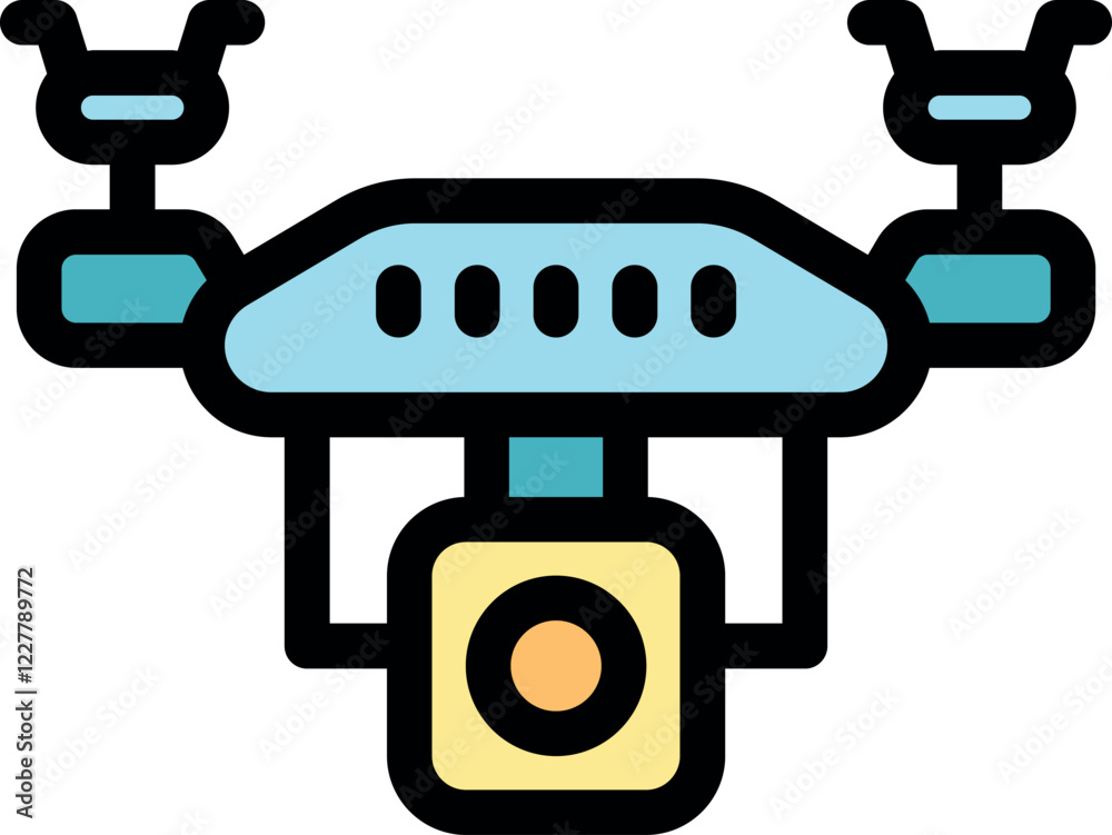 Poster drone hovering and recording with camera,