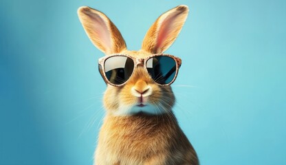 Cool Rabbit in Sunglasses Against Blue Background