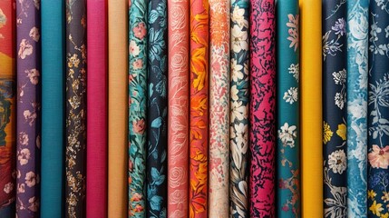 A Vibrant Collection of Book Spines Displayed in Various Colors and Patterns, Showcasing the Beauty of Literature and Artistic Design for Decorative and Educational Use