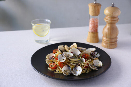Pasta with clams Spaghetti alle Vongole. Italian food Traditional italian food seafood pasta with clams