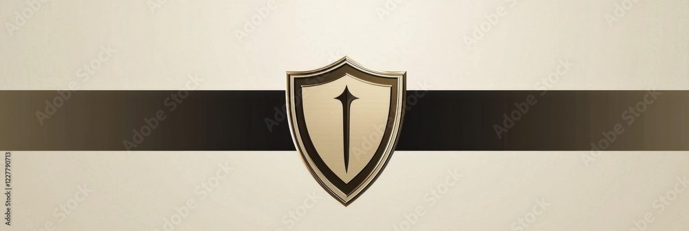 Fototapete elegant golden shield emblem on a minimalist background with a stylish dark stripe. generative ai