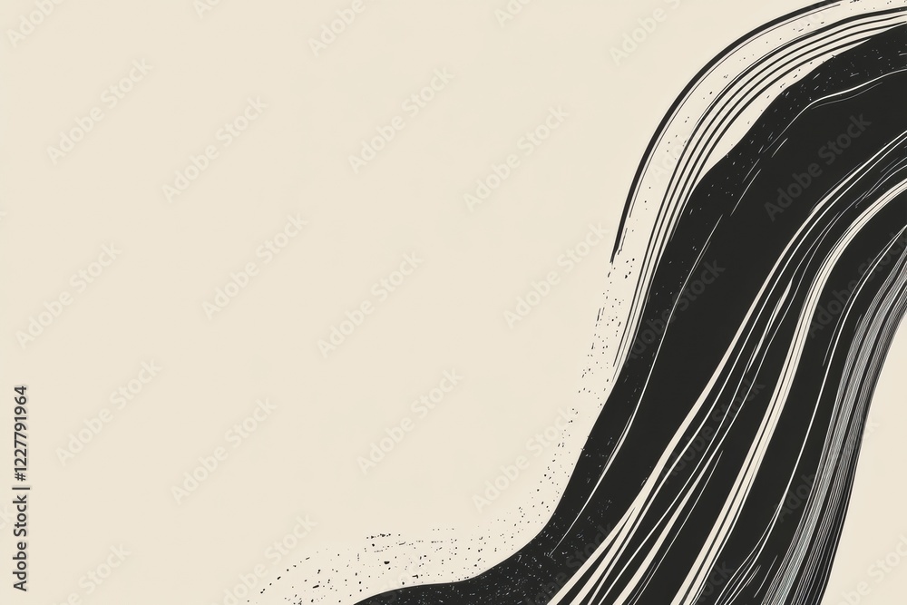 Leinwandbilder Dynamic black lines create an abstract wave pattern on a neutral background showcasing artistic expression and design elements. Generative AI