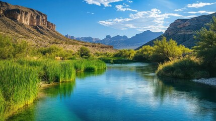 Fototapeta premium a river with a mountain in the background