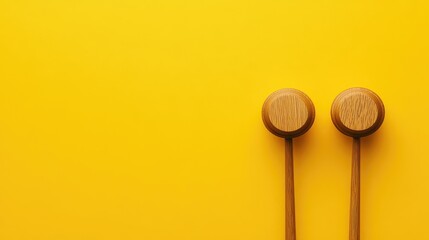 Two Wooden Gavel Mallets on a Vibrant Yellow Background