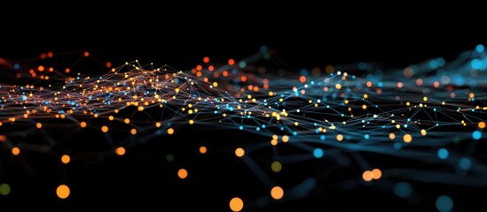 Digital Communications Network Visual with Colorful Data Points Against Black Background and Space for Custom Text
