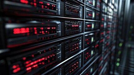 a bunch of servers are shown in a server room