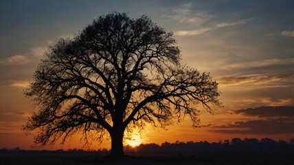 Silhouette of Tree, Sunset over trees and mountains with foggy landscape and vibrant sky, Close-up picture of silhouette of tree on sunset wih blurred background