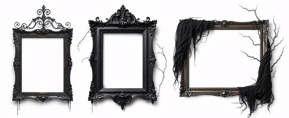 Horror picture frames isolated on transparent background 