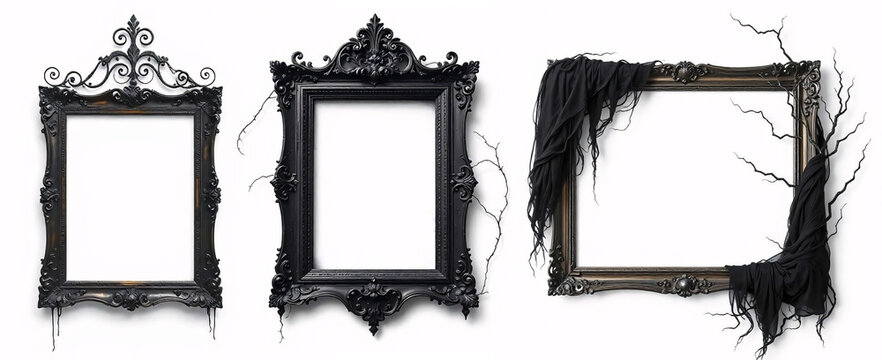 Horror picture frames isolated on transparent background 