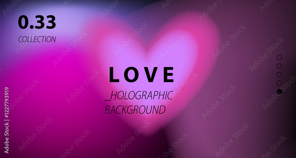 Poster abstract aura background with neon pink and violet hearts on a defocused backdrop.