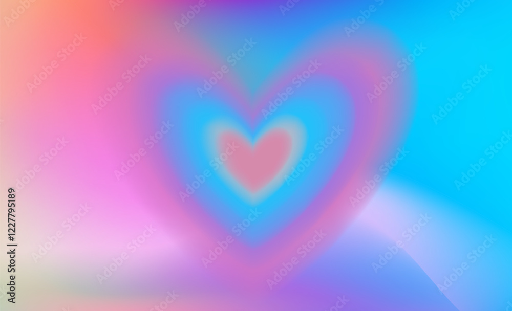 Aufkleber blurry rainbow aura aesthetic background with concentric heart forms, trendy y2k style design templa