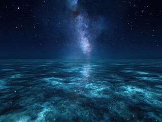 Tranquil Ocean Scene Under Starry Night Sky and Milky Way View