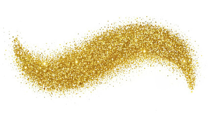 Gold glitter, abstract, in flowing curves, isolated on white space.
