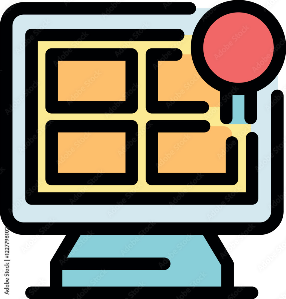 Poster desktop computer monitor receiving quality certification with four boxes displayed on the screen