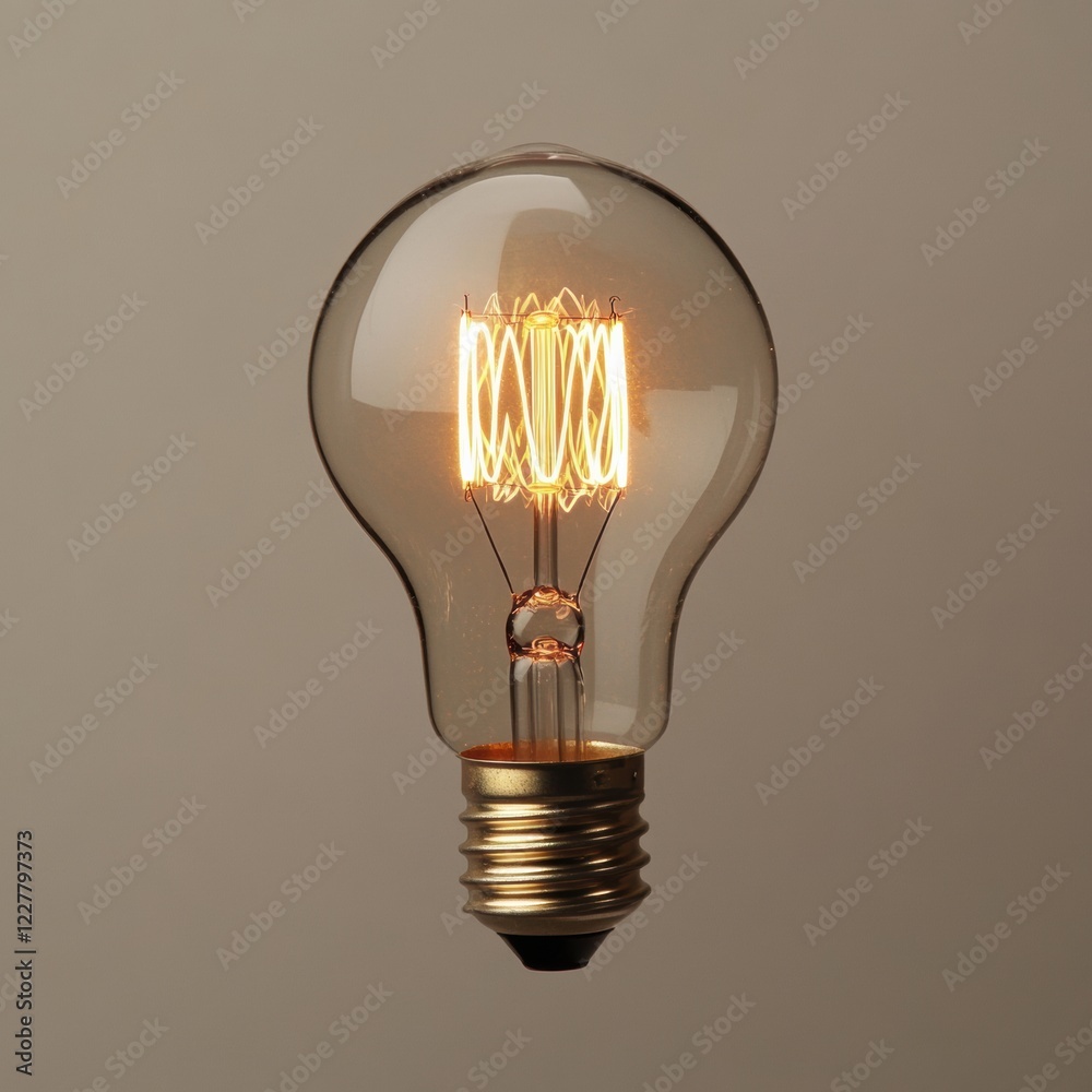 Poster bright vintage light bulb glowing softly in a calm, neutral environment showcasing classic design an