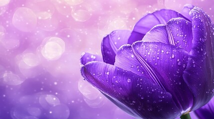Dewy Purple Tulip, Spring Bloom, Bokeh Background, Greeting Card