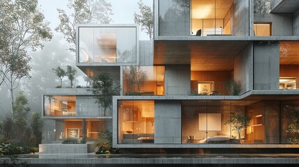 Modern Concrete House Design Among Trees