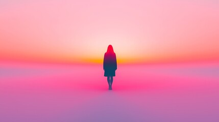 Graceful Transition, a woman's silhouette emerging into the warmth of a vibrant sunrise, embodying the essence of smooth change and new beginnings.