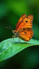 Fototapeta premium Close-up of a butterfly on a leaf , macro, butterfly, wing