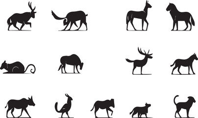 Animals silhouette icons set 