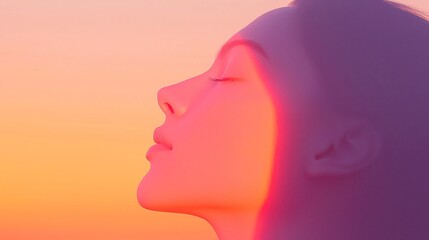 Fototapeta premium Inner Awakening, a woman's silhouette radiating energy amidst a vibrant sunrise, symbolizing self-discovery and personal growth in a serene landscape.