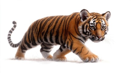 Obraz premium Alert Bengal Cat with Vibrant Rosettes Sitting Attentively Isolated on White. Generative AI