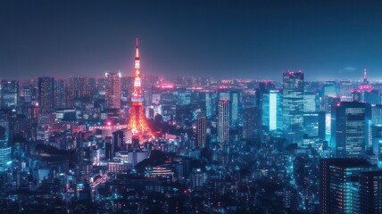 Futuristic city skyline of tokyo created with Generative AI