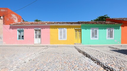Obraz premium Colorful Historic Houses in Vibrant Shades on Cobblestone Street