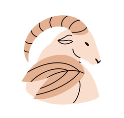 Obraz premium Capricorn, astrology zodiac sign. Sea goat with curved horns in profile. Myth animal character, horoscope avatar, symbol. Capricornus icon. Flat vector illustration isolated on white background