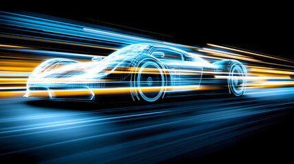 Futuristisches Hochgeschwindigkeitsauto mit dynamischen Lichtspuren

