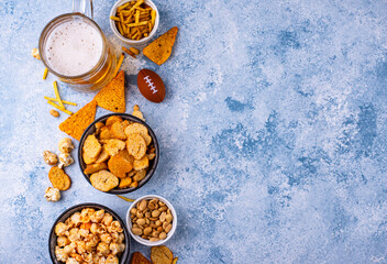 Beer and different snacks for Superbowl or football party