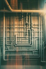 Network of White Industrial Pipes on a Concrete Wall in an Abstract Setting