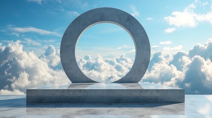 Concrete portal above clouds, sky backdrop