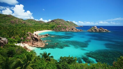 Fototapeta premium Secluded Tropical Paradise: Turquoise Waters & Lush Greenery