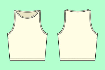 Women summer crop tank top fashion flat sketch outline CAD.
