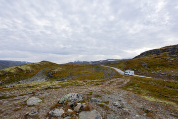Motorhome camper in Stegastein view point road, south Norway. Europe