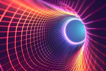 Twisted colored spiral. Curved wireframe tunnel