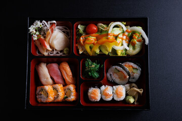 bento sushi set japanese food isolate in black background isolate in black background