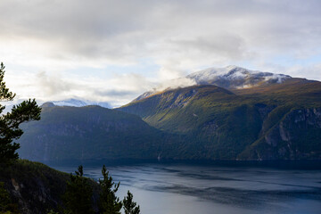 Autumn landscape in Bergen to Alesund road, south Norway. Europe