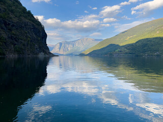 Obraz premium Autumn landscape in Flam tourist city in south Norway. Europe