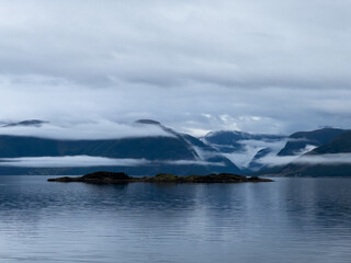 Autumn landscape in Flam tourist city in south Norway. Europe