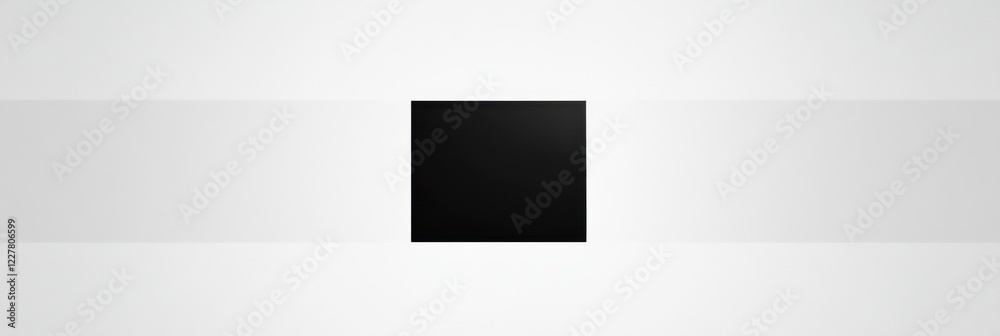 Poster Simple black square centered between two light gray rectangles on a bright white background. Generative AI
