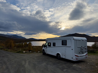 Motorhome camper in Dovrefjell National Park in south Norway. Europe