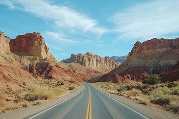 Scenic Highway Through Red Rock Canyon Landscape