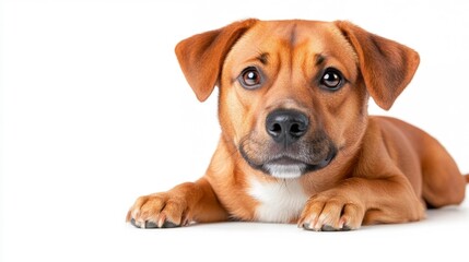 Obraz premium Dog Sitting Alertly Against White Background. Generative AI