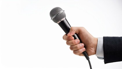 hand with microphone on white background