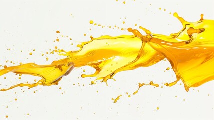 A dynamic splash of yellow liquid with a glossy and reflective texture