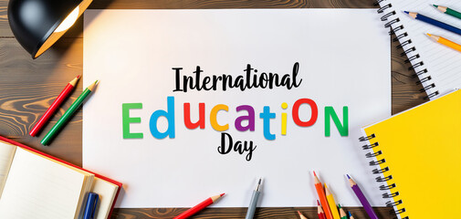 International Education Day colorful design on desk