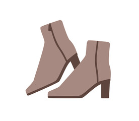 Ankle boots with block heel and pointed toe. Elegant stylish footwear for women. Modern trendy style foot wear pair for spring, autumn season. Flat vector illustration isolated on white background