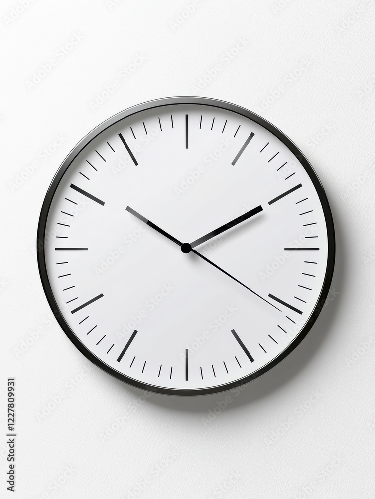 Poster modern minimalist wall clock with black hands on a white background showing twelve oclock. generativ
